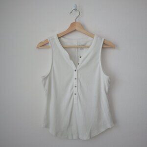 Pilcro White Ribbed Button Front Tank Top | M